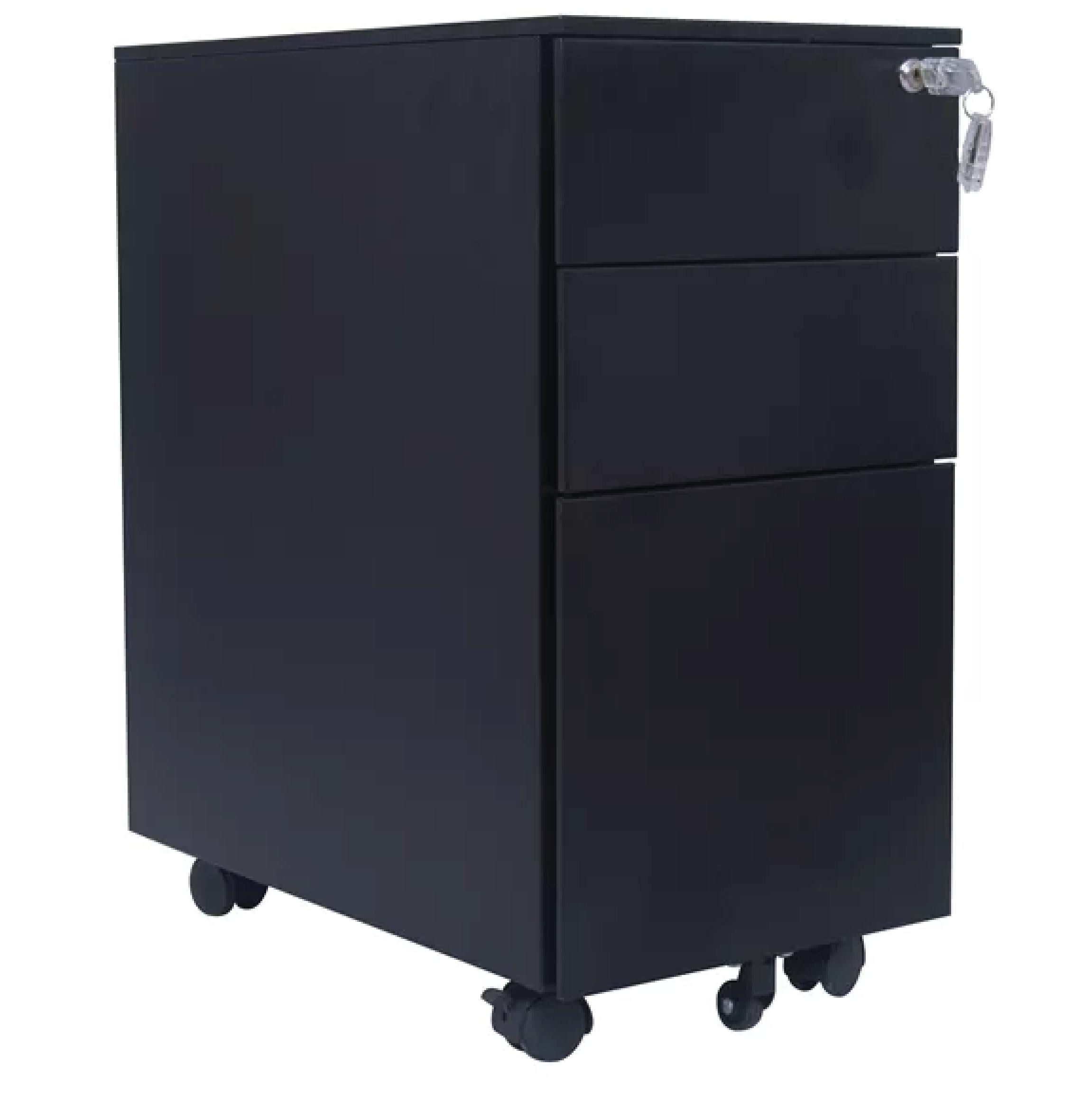 El archivador de 3 cajones slim tiene el tamaño perfecto para caber debajo de tu escritorio. Los dos primeros cajones están hechos para todos sus suministros de oficina. El último armario es para almacenar los archivos.