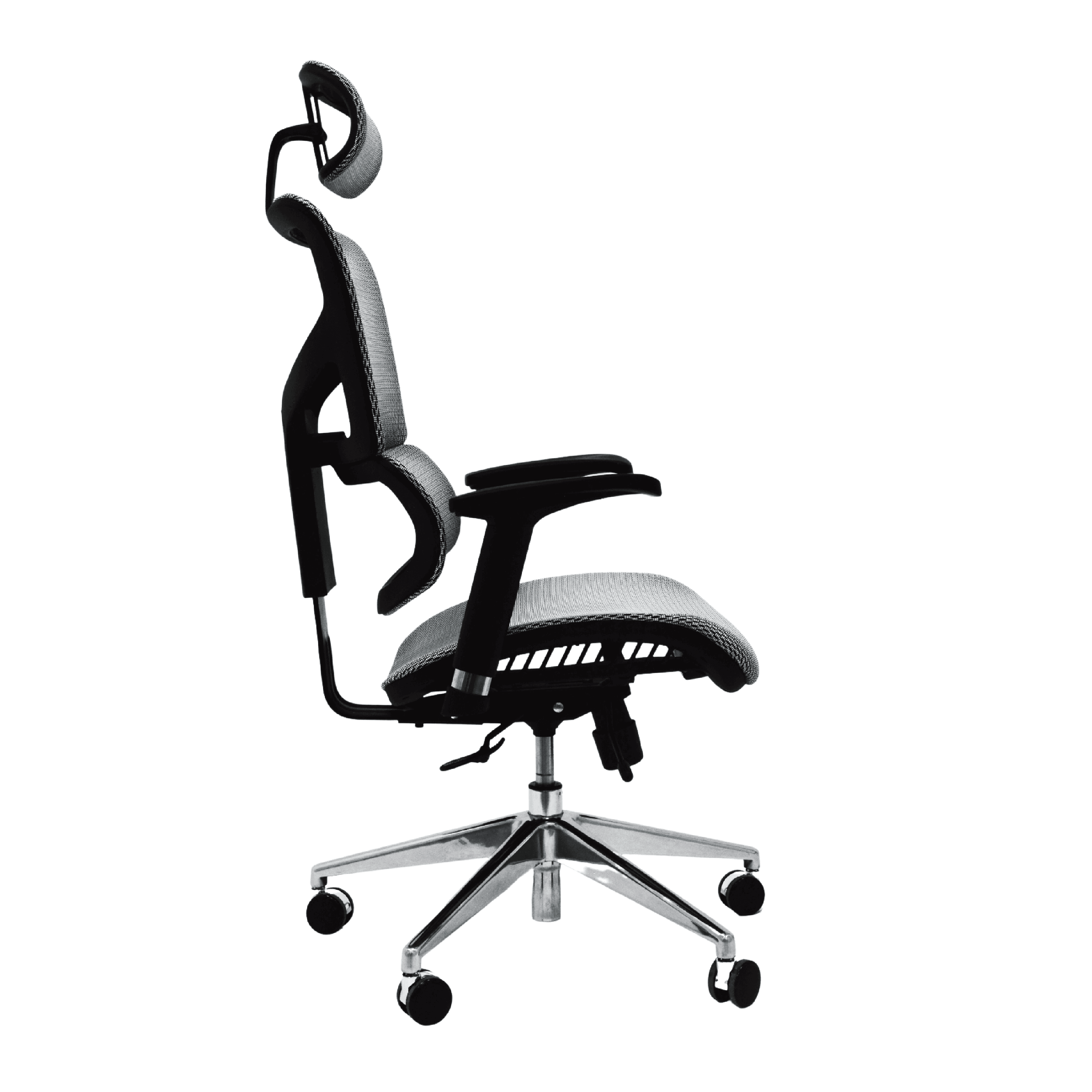 Silla ergonómica para el home office con soporte lumbar dinámico, de malla completa (silla y asiento) y altamente ajustable. Diseñado para brindarte el mejor soporte para tu espalda durante largas horas de trabajo. Construido con los mejores materiales incluyendo una malla especial transpirable que te mantiene fresco todo el día.