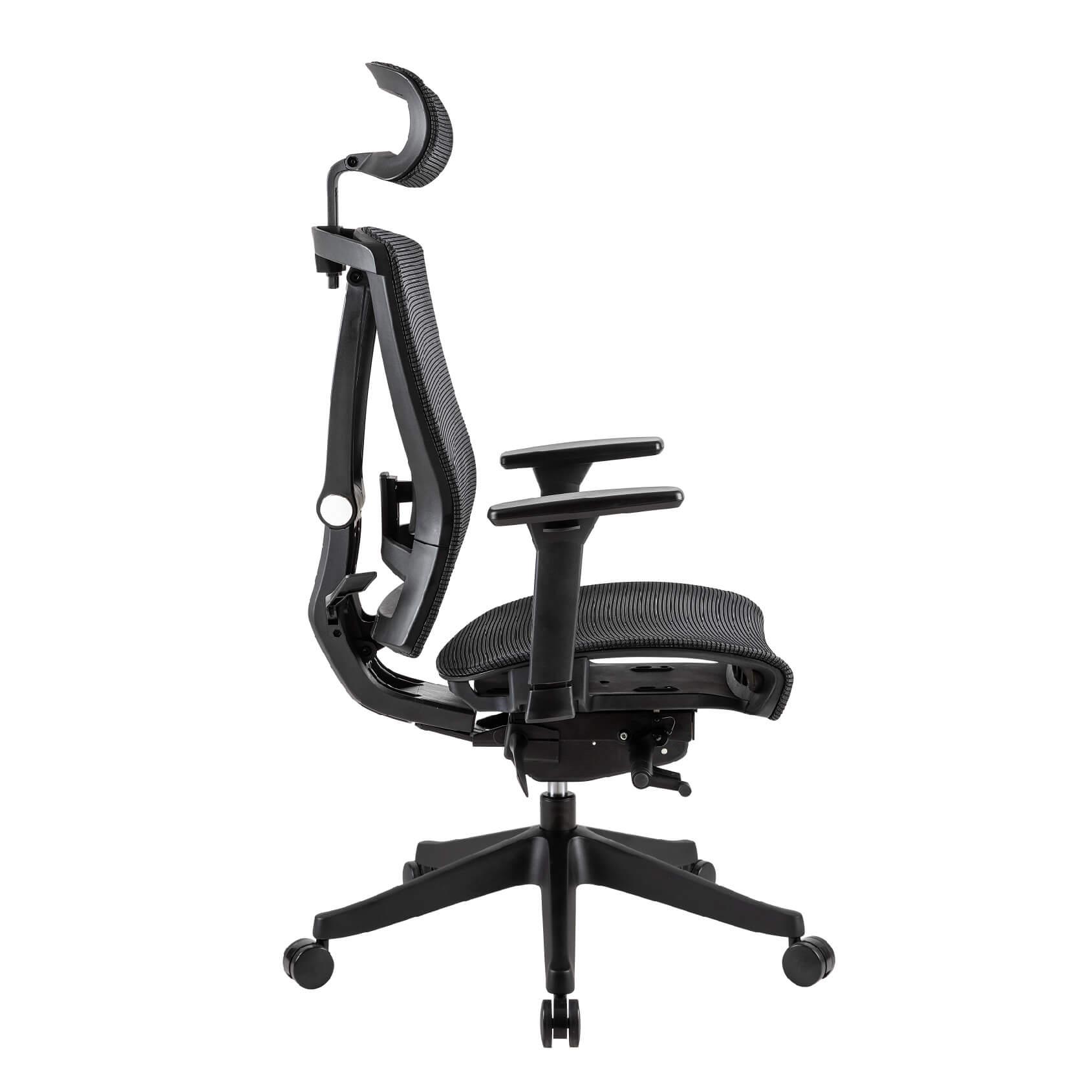   Silla ergonómica para el home office con acabado de malla completa (asiento y respaldar), soporte lumbar ajustable y un diseño ergonomico. Brinda buen soporte para toda la espalda ayudándote a mantener una buena postura. Reduce la tensión de las piernas con un diseño que permite una mejor circulación. Construido con materiales de alta calidad y una malla especial transpirable y elástica que te mantiene fresco todo el día.