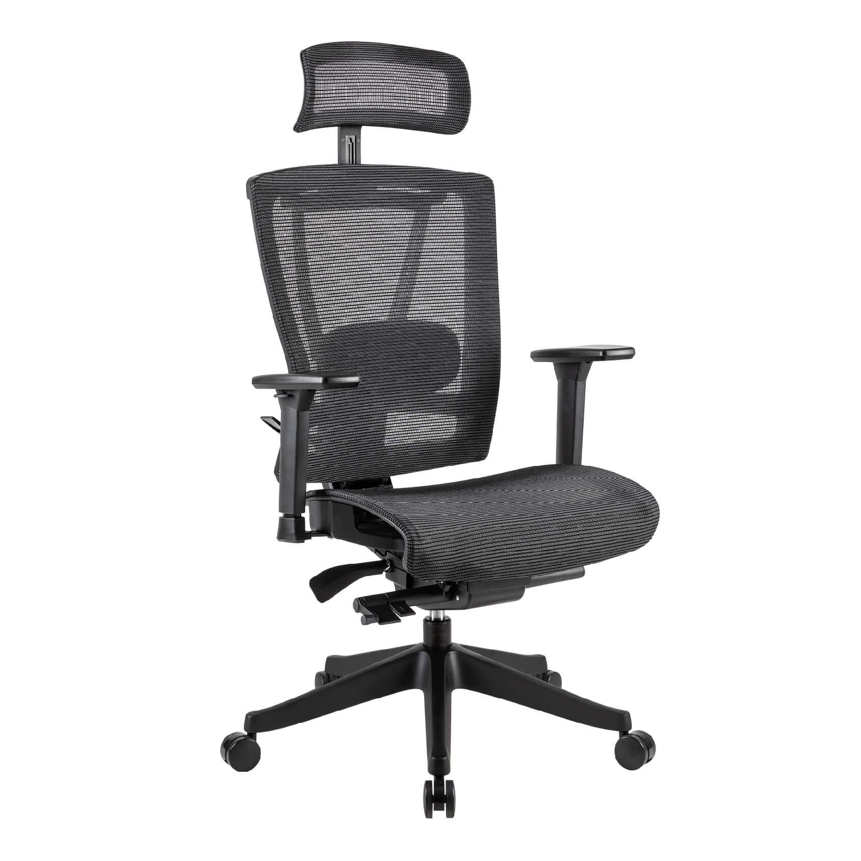   Silla ergonómica para el home office con acabado de malla completa (asiento y respaldar), soporte lumbar ajustable y un diseño ergonomico. Brinda buen soporte para toda la espalda ayudándote a mantener una buena postura. Reduce la tensión de las piernas con un diseño que permite una mejor circulación. Construido con materiales de alta calidad y una malla especial transpirable y elástica que te mantiene fresco todo el día.