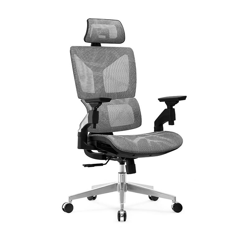 Una elegante silla de oficina ergonómica de malla completa con soporte lumbar dinámico. La silla se adapta a su espalda proporcionando un gran apoyo para su espalda.