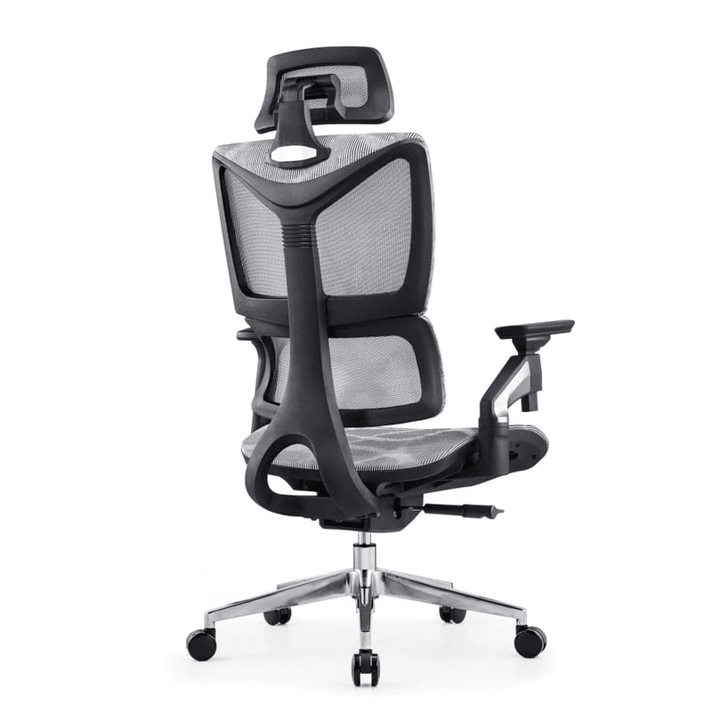 Una elegante silla de oficina ergonómica de malla completa con soporte lumbar dinámico. La silla se adapta a su espalda proporcionando un gran apoyo para su espalda.