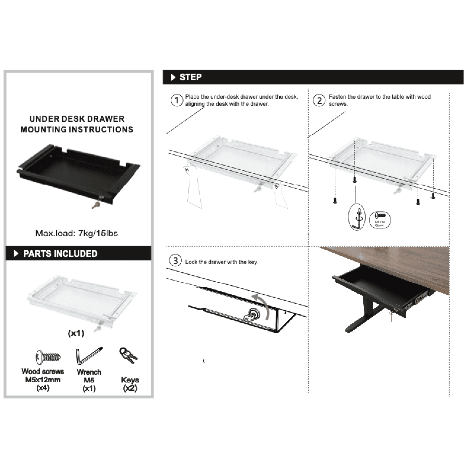 Esta gaveta de metal con candado se puede instalar fácilmente a cualquier escritorio.  Es la adición perfecta para standing desk con un tamaño de 85x56x27cm para que puedas guardar tu laptop y te sobre espacio para todas tus otras pertenencias.