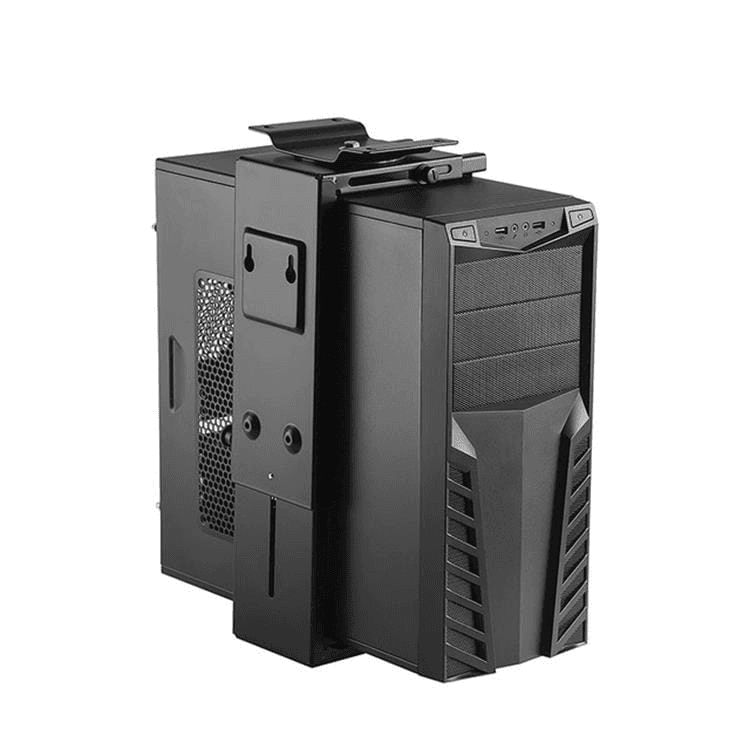 El soporte de PC te permite colocar la PC debajo del escritorio sujetado al sobre de la mesa.  Ideal para espacios de trabajos reducidos y para mantener el lugar de trabajo más organizado.  