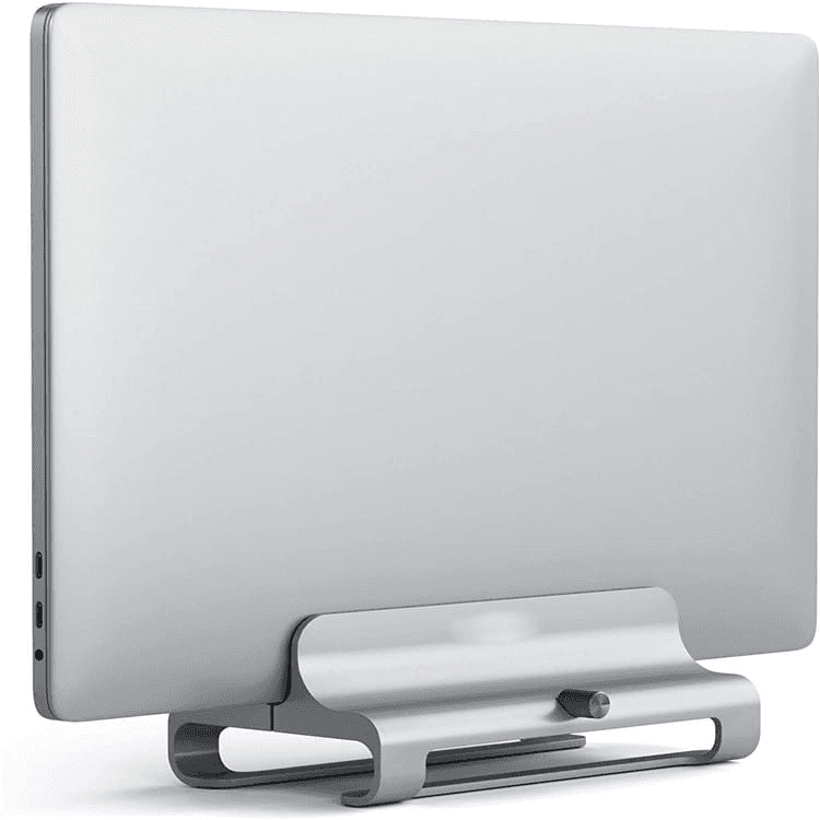 El soporte vertical para laptops permite colocar tu laptop cerrada en posición vertical sobre el escritorio. Ayuda a mantener tu escritorio organizado y a maximizar el espacio de trabajo. Es perfecto para configuraciones con pantalla grande, múltiple pantallas o para espacios reducidos.