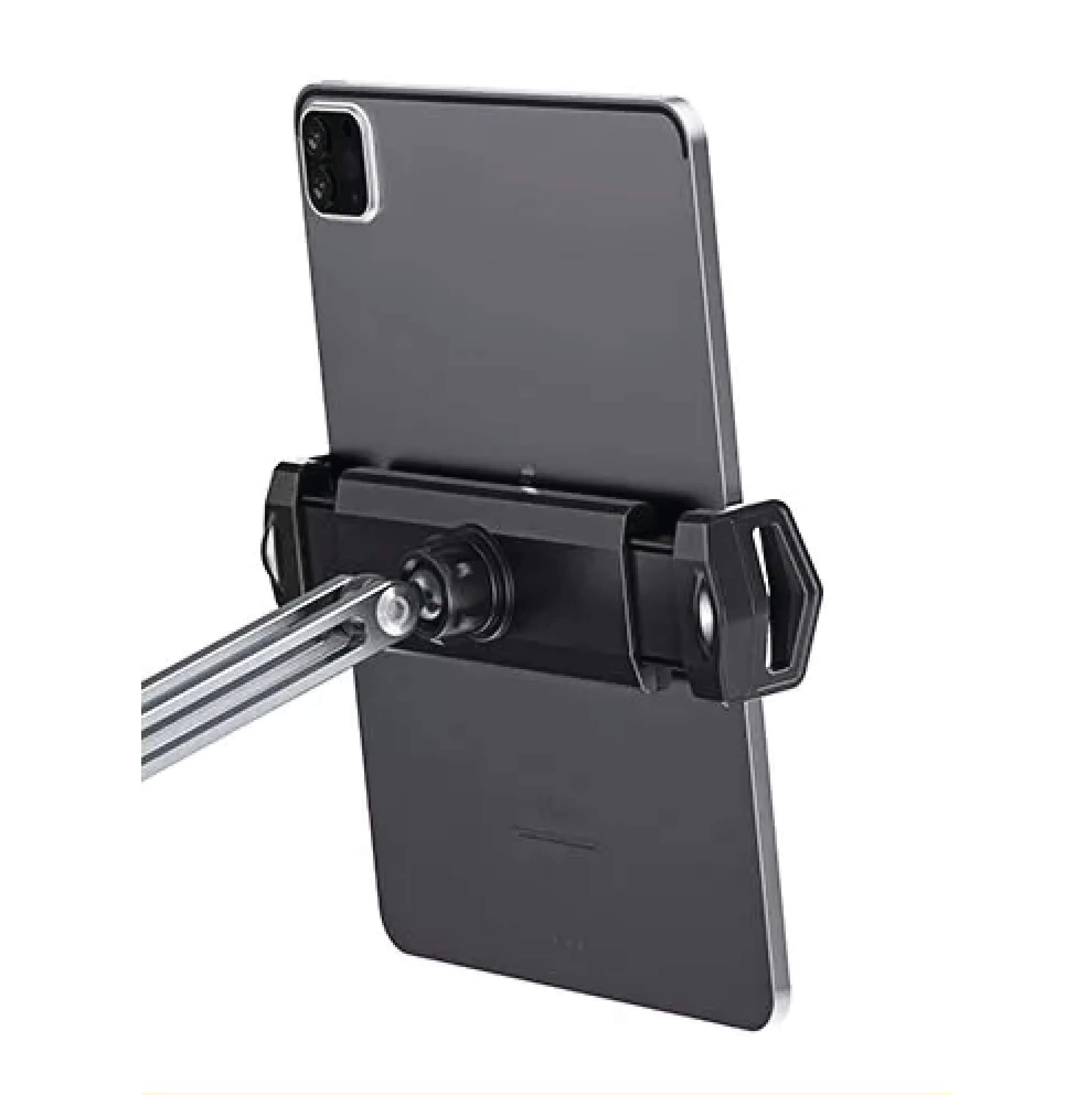 Brazo de aluminio ajustable para tablets o celulares.   Es altamente ajustable y puede rotar en 360 grados. Funciona con tSe adapta a cualquier sobre de mesa con su sistema de clamp on.  