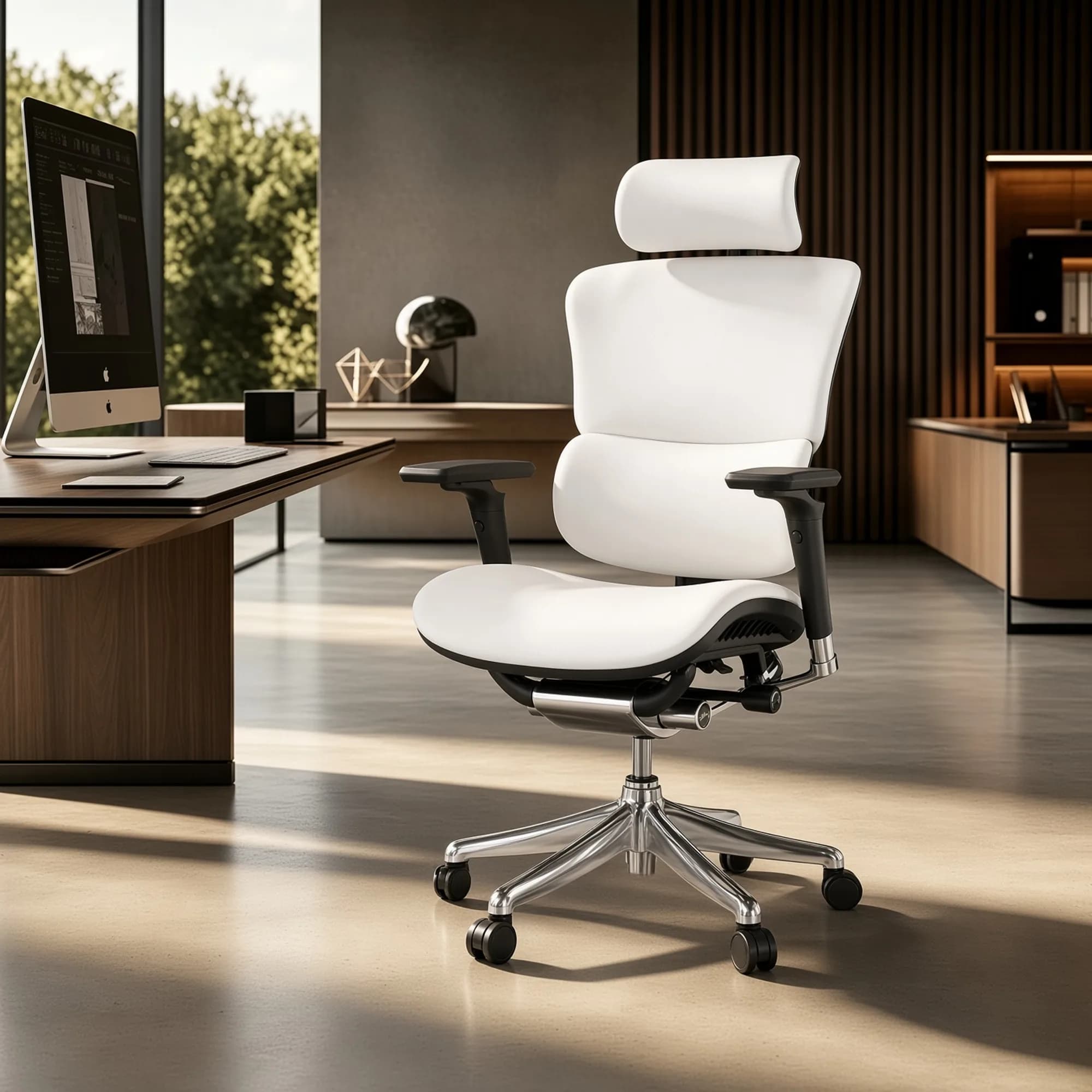 Silla ergonómica XTCv2 Silver - Cuero Blanco — imagen 3