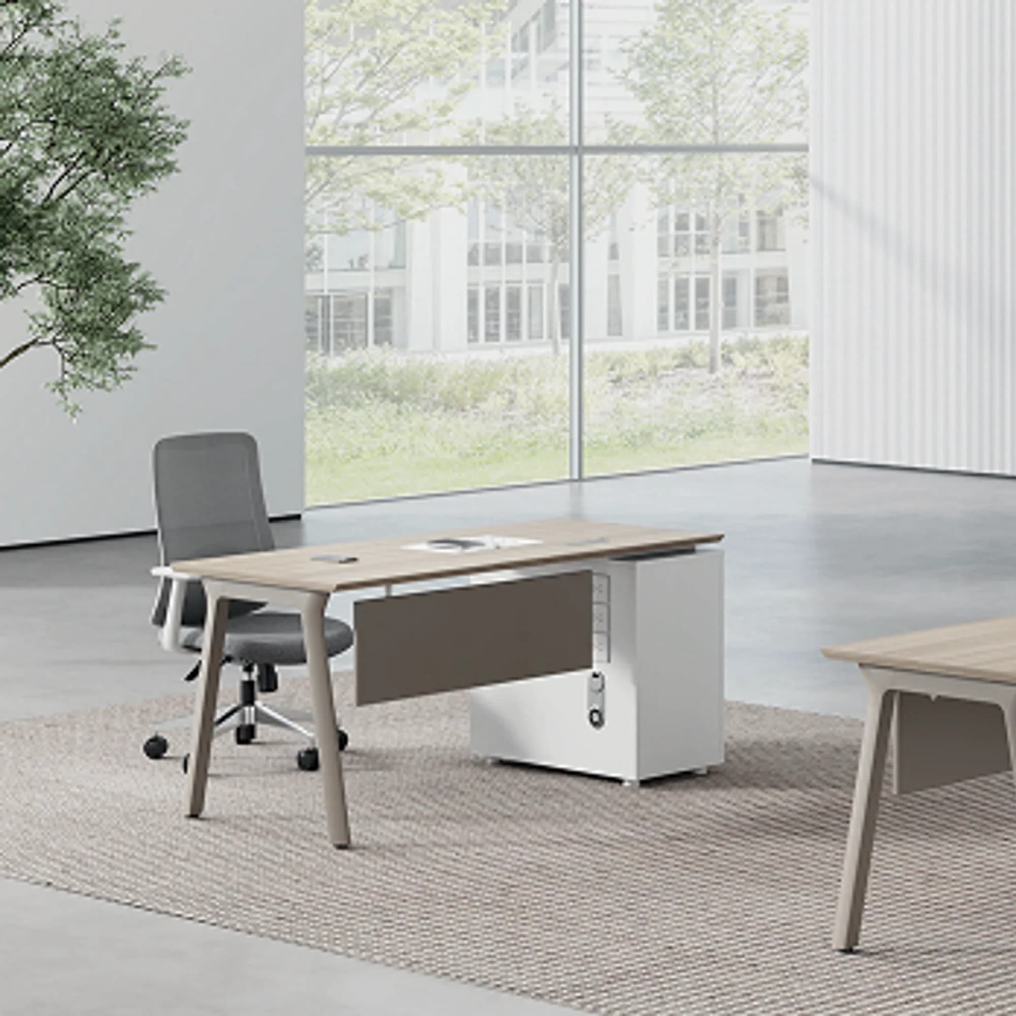 Escritorio individual con gabinete Flow - Taupe y Oak — imagen 3