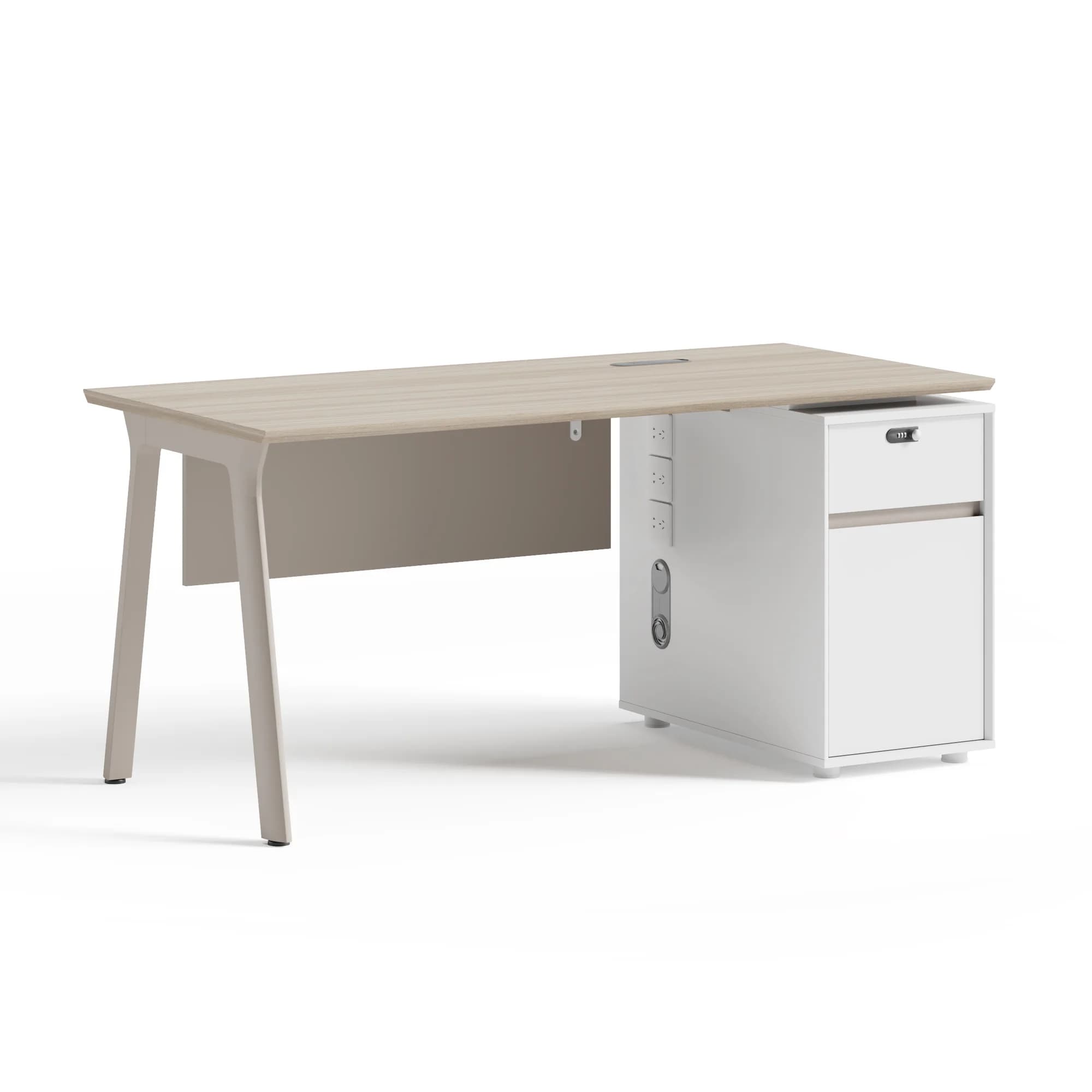Escritorio individual con gabinete Flow - Taupe y Oak — imagen 1