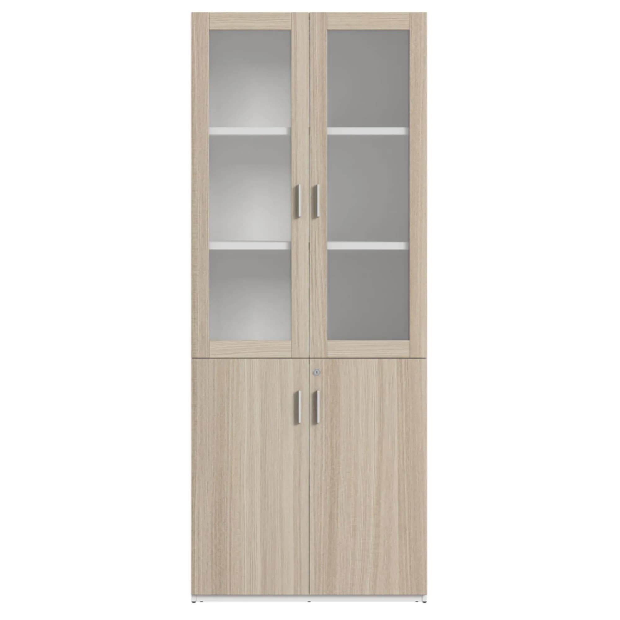 Gabinete alto con vidrio Flow - Blanco y Oak — image 1