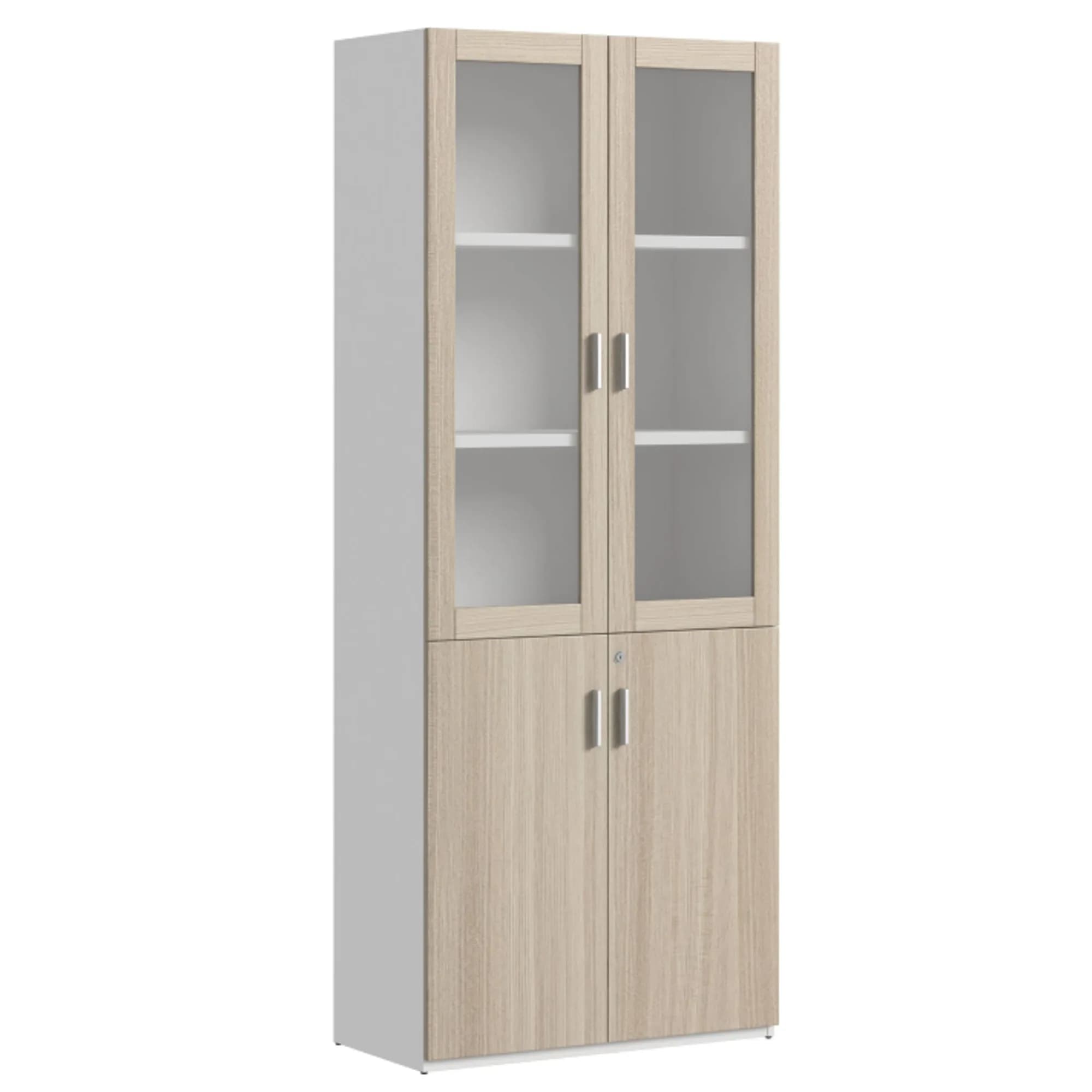 Gabinete alto con vidrio Flow - Blanco y Oak — image 2