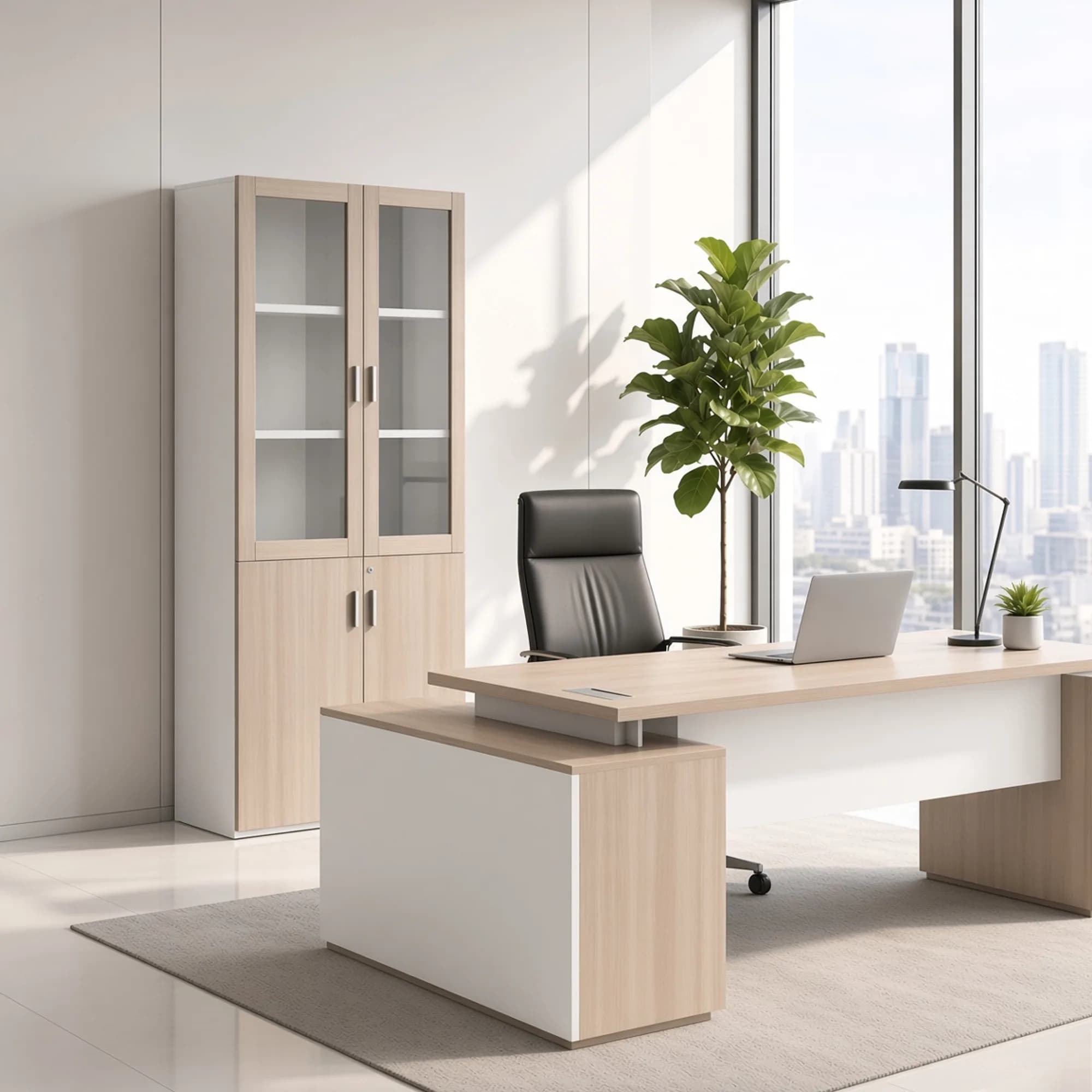 Gabinete alto con vidrio Flow - Blanco y Oak — image 3