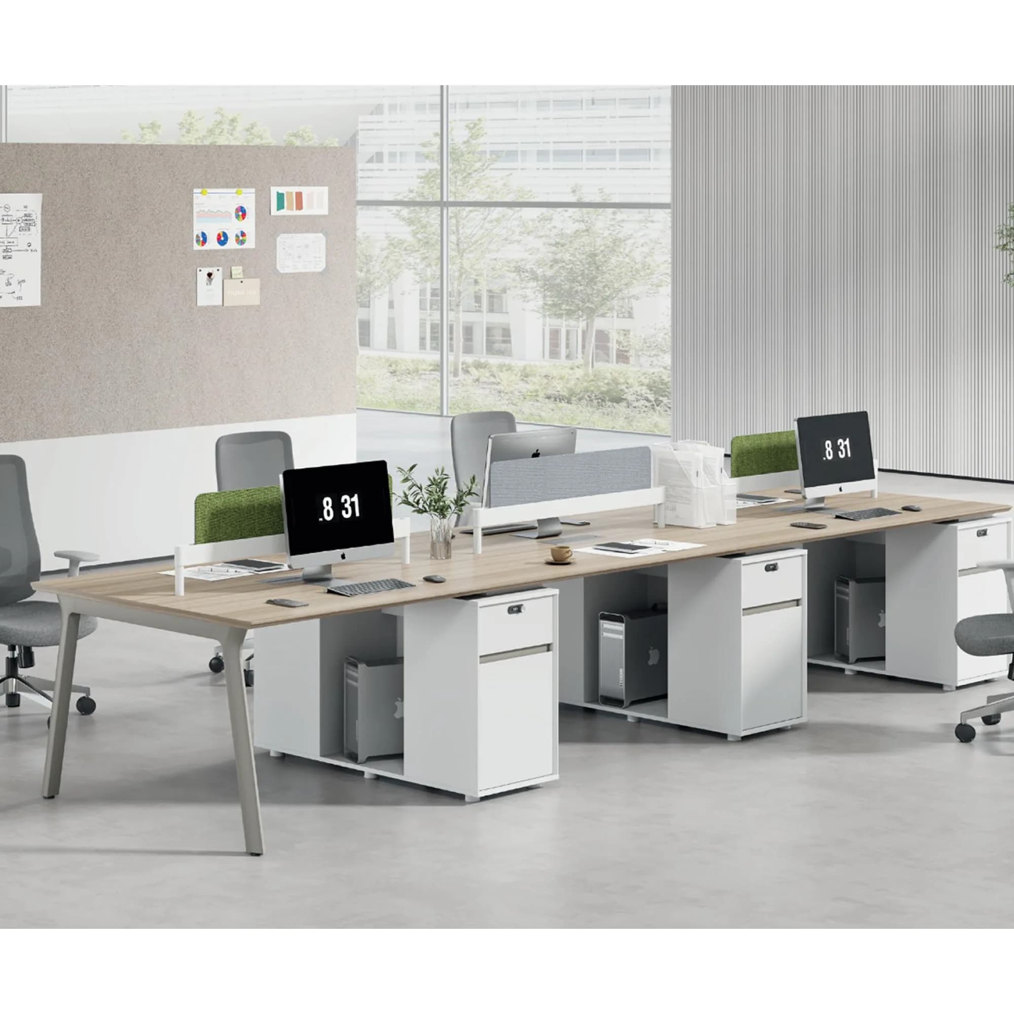Estación de trabajo para 2 personas con gabinete Flow - Taupe y Oak — imagen 3