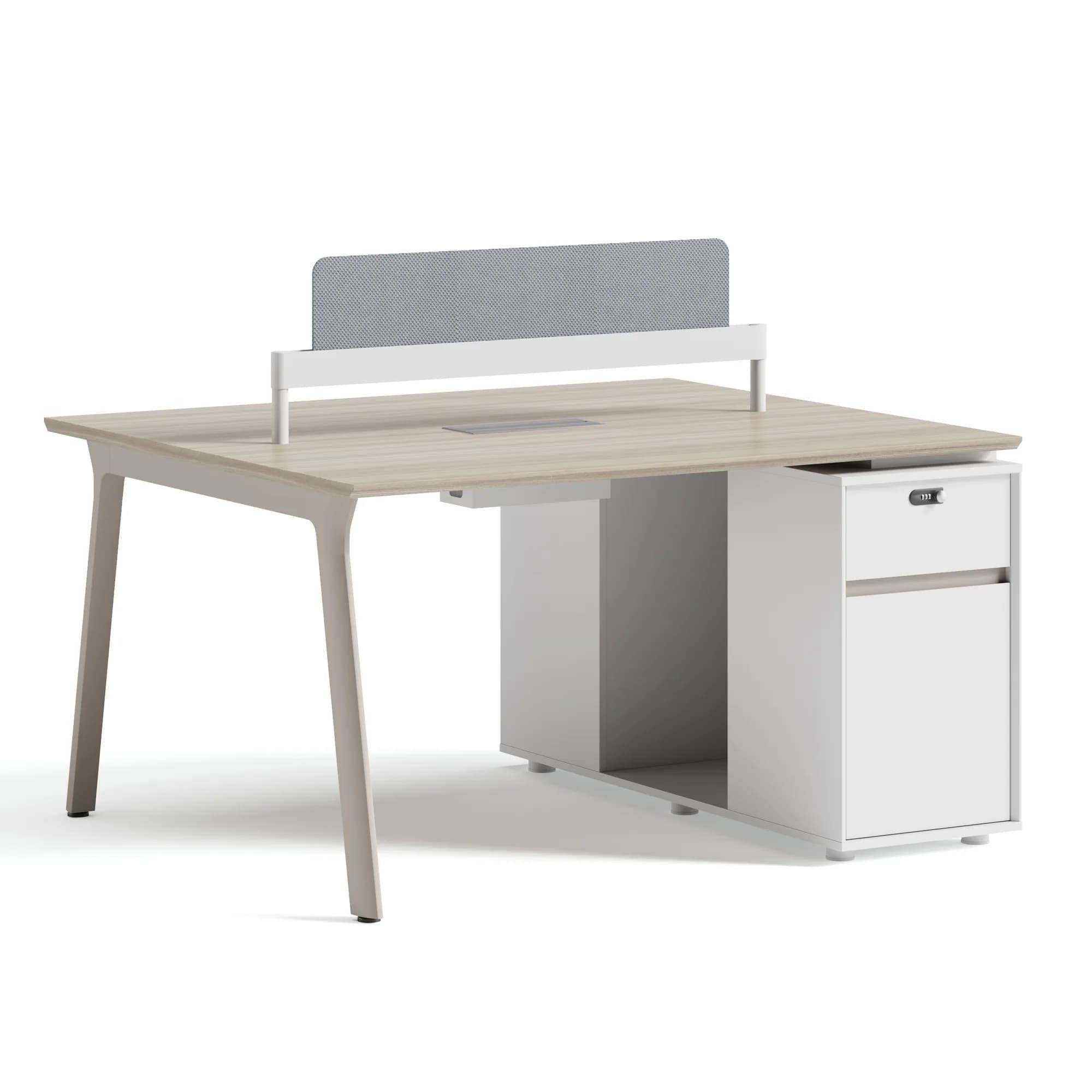 Estación de trabajo para 2 personas con gabinete Flow - Taupe y Oak — imagen 1